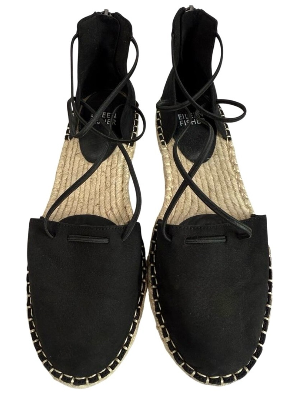 Eileen Fisher Leather Espadrille Flats 7 Back Zip Jute Sole NWT Resort Vacation